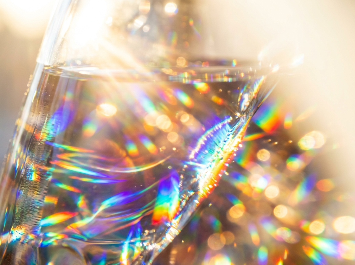 Sunlight refracting through water into rainbow caustics